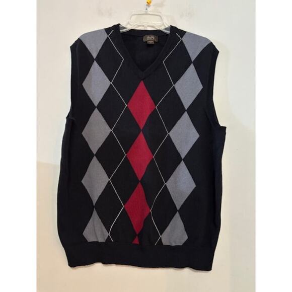 Tasso Elba Golf V-Neck Argyle Knit Sleeveless Sweater Vest Cotton Size Large - Picture 1 of 5